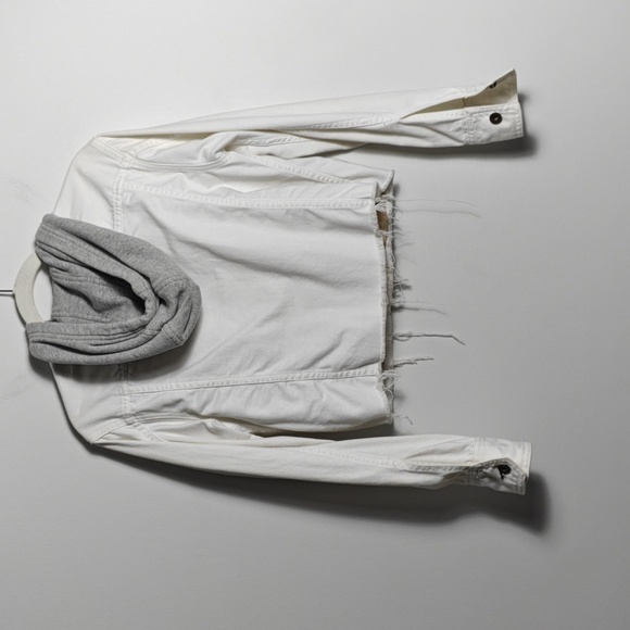 RAG & BONE / JEAN Button Up White Jean Jacket With Gray Hood Size Xsmall - Picture 11 of 16